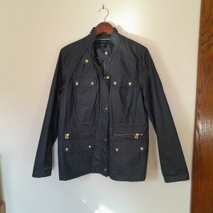 Tommy Hilfiger Navy Fashion Rain Jacket with Gold Buttons and Zippers- Size XL